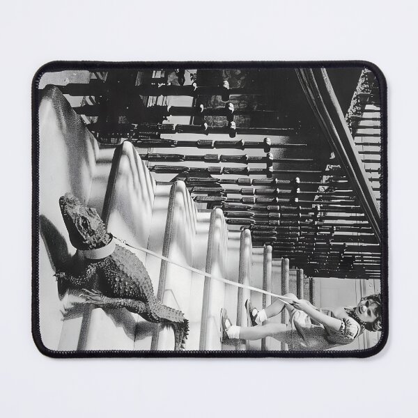 Item preview, Little girl walking alligator funny girl power vintage black and white photograph designed and sold by Astrid Arkhangelsky.