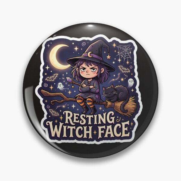 Item preview, Resting Witch Face - Funny Chibi Witch with Grumpy Cat Sticker designed and sold by MeliMedO Art.