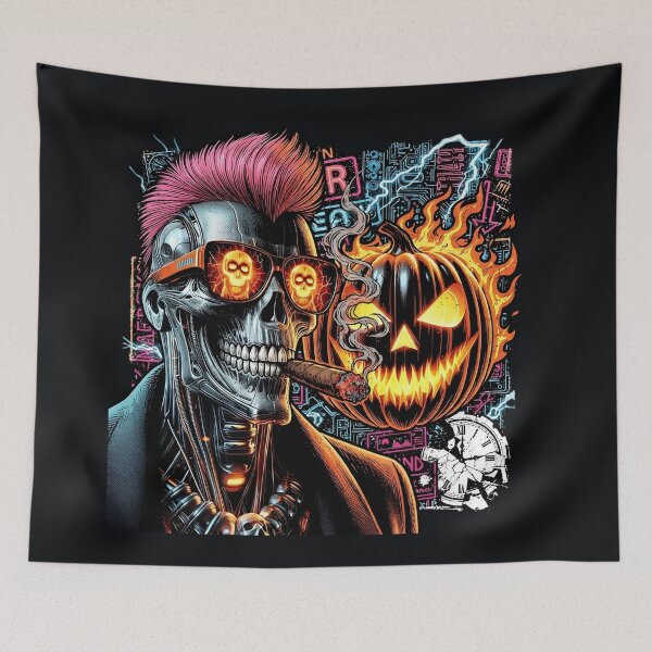 Item preview, Halloween Cyborg Skeleton Cigar Pumpkin Sunglasses designed and sold by Voodoo Store Paranormal Collections.