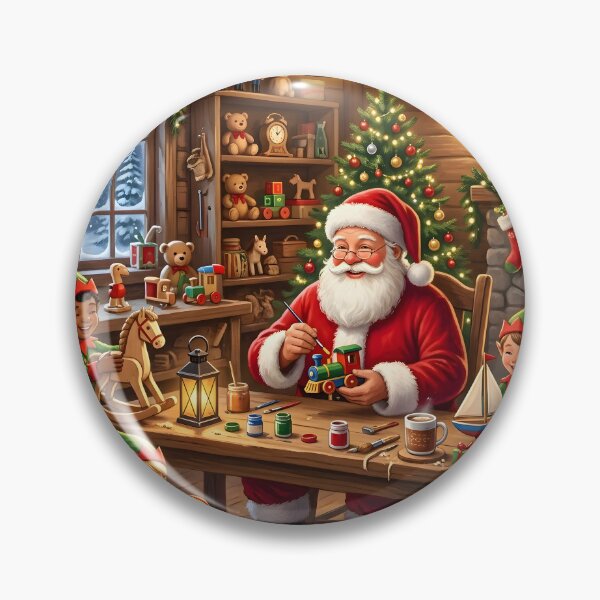 Item preview, Santa Claus and Elves Cozy Christmas Toy Workshop Illustration designed and sold by Sybille-Yates.