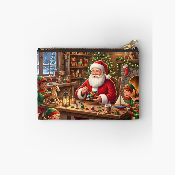 Item preview, Santa Claus and Elves Cozy Christmas Toy Workshop Illustration designed and sold by Sybille-Yates.