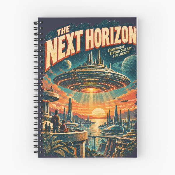 Item preview, The Next Horizon Vintage Retro Sci-Fi UFO City Poster Design designed and sold by @SHINTOSARTSTORE.