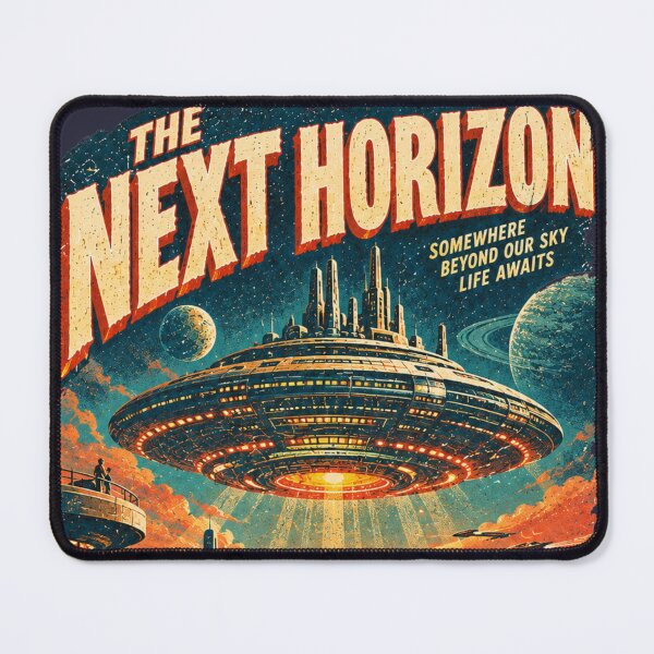 Item preview, The Next Horizon Vintage Retro Sci-Fi UFO City Poster Design designed and sold by @SHINTOSARTSTORE.