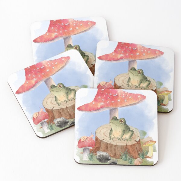 Item preview, Whimsical watercolour frog and toadstools designed and sold by fifisu.