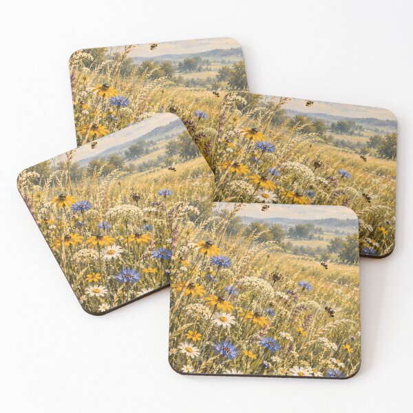 Item preview, Cottagecore Wildflower Meadow Oil Painting Bees Summer designed and sold by Jozefin's Studio.