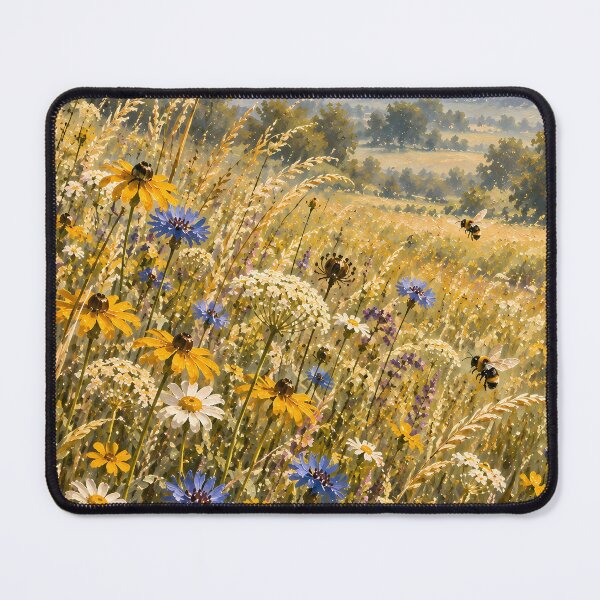 Item preview, Cottagecore Wildflower Meadow Oil Painting Bees Summer designed and sold by Jozefin's Studio.