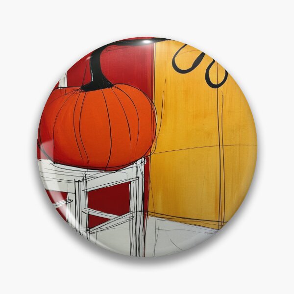 Item preview, Vibrant Fall Pumpkin on a White Chair with Bold Red and Yellow Walls and Dynamic Autumn Leaves designed and sold by OlfactoART Studio.