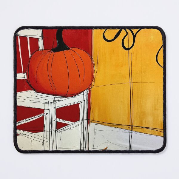 Item preview, Vibrant Fall Pumpkin on a White Chair with Bold Red and Yellow Walls and Dynamic Autumn Leaves designed and sold by OlfactoART Studio.