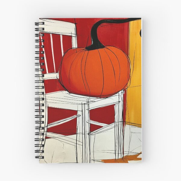 Item preview, Vibrant Fall Pumpkin on a White Chair with Bold Red and Yellow Walls and Dynamic Autumn Leaves designed and sold by OlfactoART Studio.