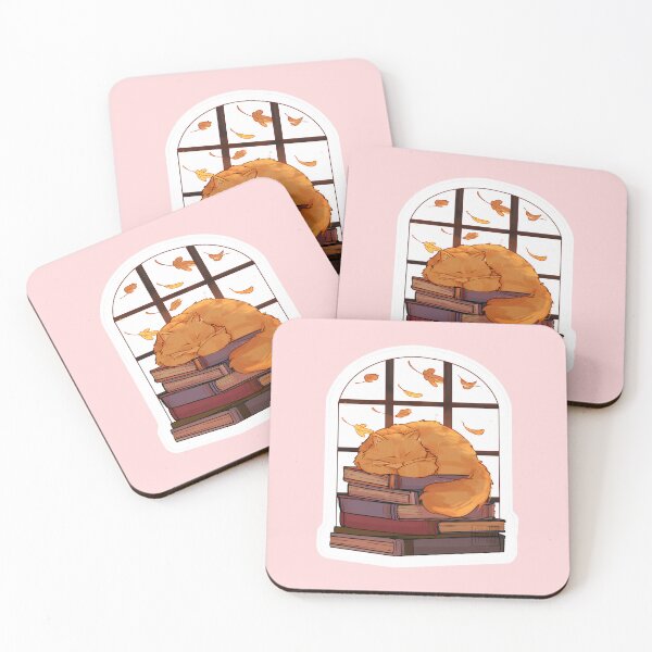 Item preview, Cozy Orange Cat Sleeping on Books Autumn Window View Art    designed and sold by Catophile.