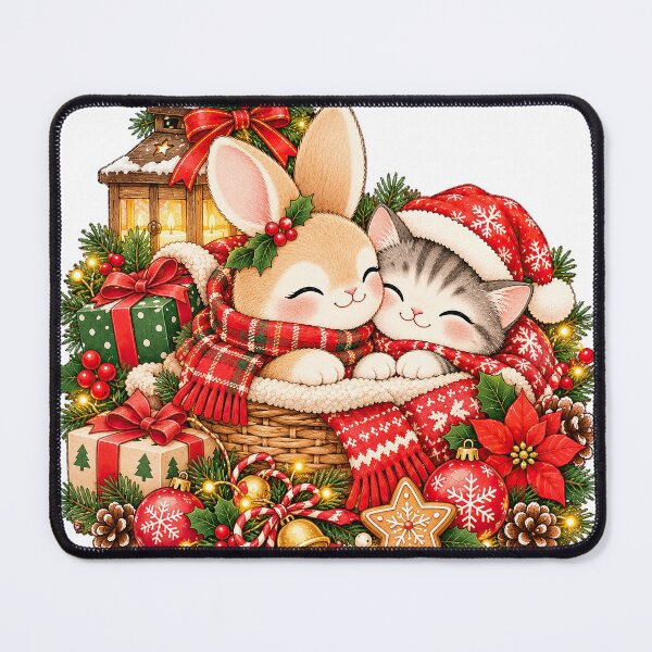 Item preview, Cute Bunny and Cat Cozy Christmas Basket designed and sold by BunnyBumb.