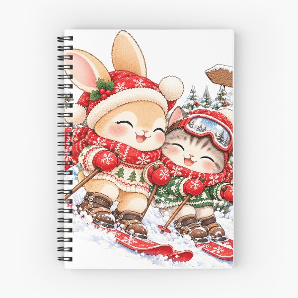 Item preview, Cute Bunny and Cat Christmas Skiing Adventure designed and sold by BunnyBumb.