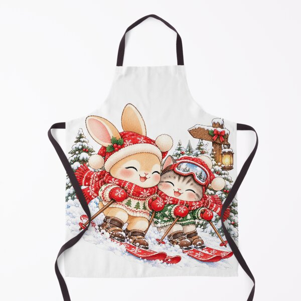 Item preview, Cute Bunny and Cat Christmas Skiing Adventure designed and sold by BunnyBumb.