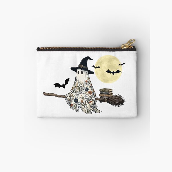 Item preview, Floral Ghost Flying on a Broom with Witch Hat – Gothic Halloween Sticker designed and sold by ShadeScapeArt.