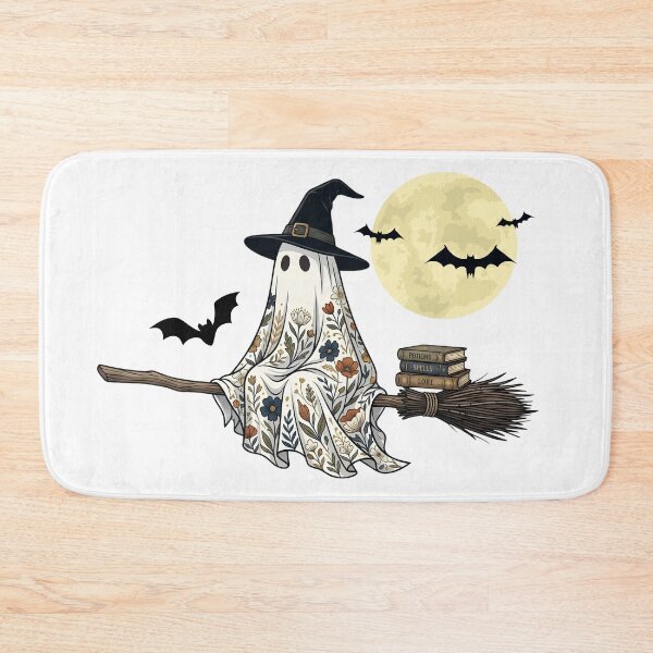 Item preview, Floral Ghost Flying on a Broom with Witch Hat – Gothic Halloween Sticker designed and sold by ShadeScapeArt.