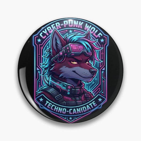 Item preview, Furry Wolf Cyberpunk Fursona Neon Techwear Badge Sticker Design designed and sold by DuckOddity.