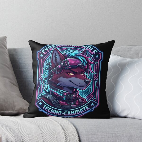 Item preview, Furry Wolf Cyberpunk Fursona Neon Techwear Badge Sticker Design designed and sold by DuckOddity.