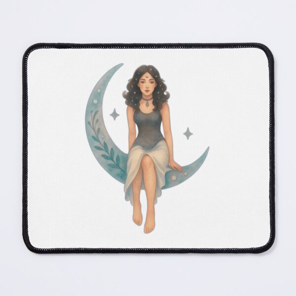 Item preview, Celestial Moon Goddess Sitting On Crescent Moon Mystic Stars Art designed and sold by Miheerala.