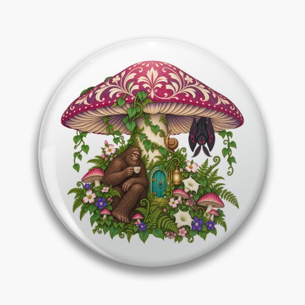 Item preview, Bigfoot and Mothman's Mushroom Cottage Whimsical Cryptid Fairy Garden designed and sold by happycottage.
