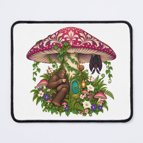 Item preview, Bigfoot and Mothman's Mushroom Cottage Whimsical Cryptid Fairy Garden designed and sold by happycottage.