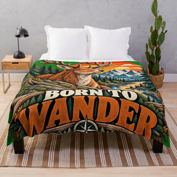 Item preview, Born to Wander – Majestic Deer Retro Wilderness Adventure designed and sold by JanRizz.