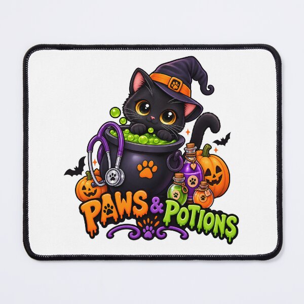 Item preview, Paws & Potions – Cute Veterinary Halloween Witch Cat Gift designed and sold by Bettybee00.