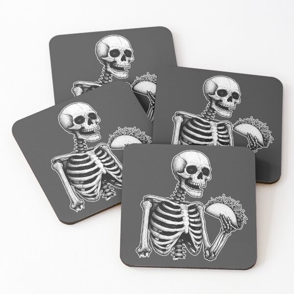 Item preview, Skeleton Eating Big Taco Linocut designed and sold by Lady-K-.