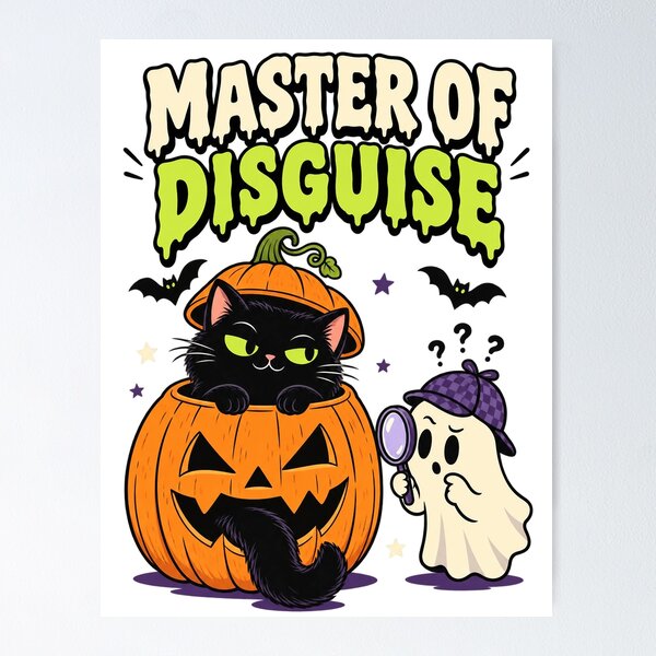 Item preview, Master of Disguise Funny Halloween Black Cat Ghost Design. designed and sold by The-T-In-Retro.