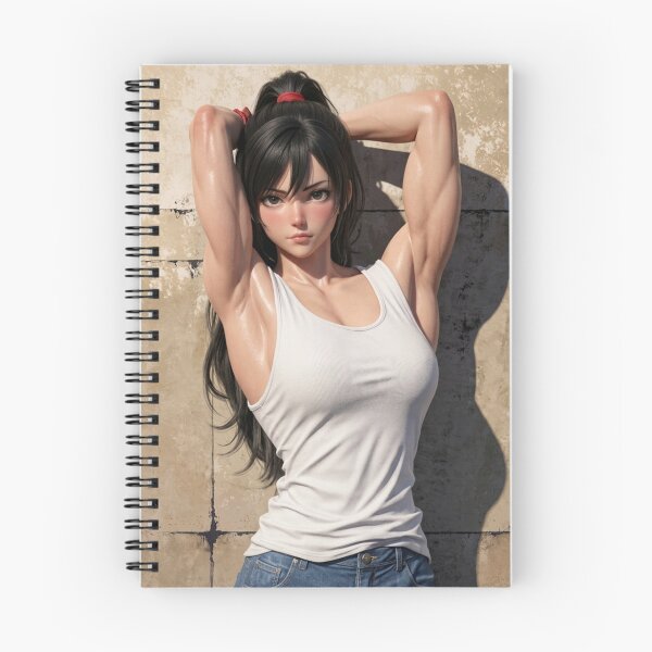 Item preview, Sexy anime manga girl with with muscular body reclining against a stone wall pinup art designed and sold by Vintage Designs +.