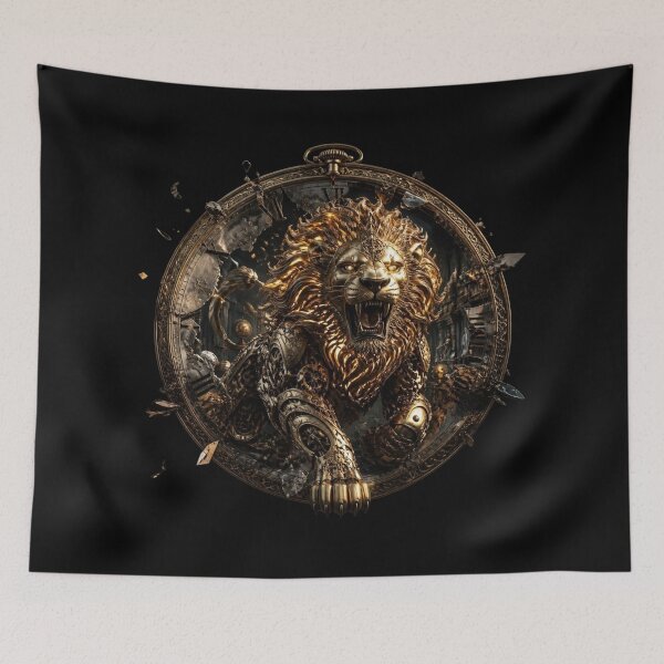 Item preview, Steampunk Mechanical Lion Shattered Clockface Frame Graphic designed and sold by LazyDayzCo.