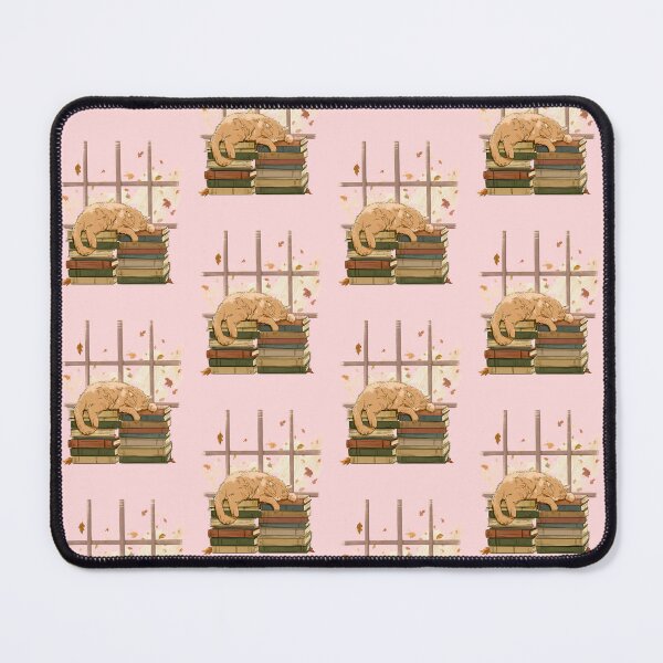 Item preview, Cozy Orange Cat Sleeping on Vintage Book Stacks Autumn Window View Art designed and sold by Catophile.