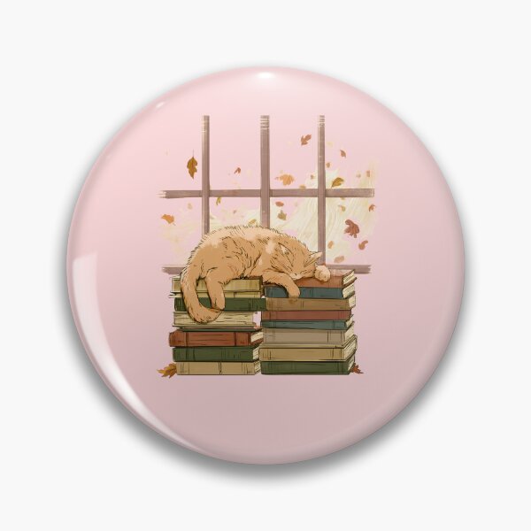 Item preview, Cozy Orange Cat Sleeping on Vintage Book Stacks Autumn Window View Art    designed and sold by Catophile.