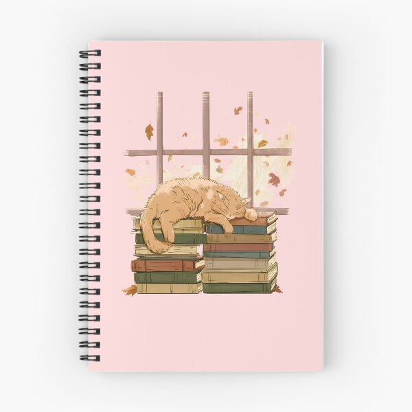 Item preview, Cozy Orange Cat Sleeping on Vintage Book Stacks Autumn Window View Art    designed and sold by Catophile.