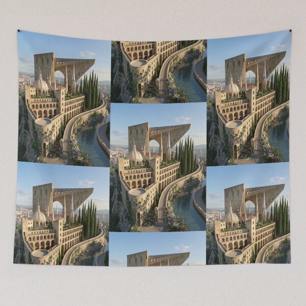 Item preview, Fantastical fantasy castle illustration surreal art designed and sold by Vintage Designs +.