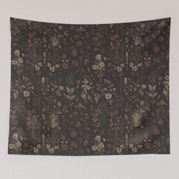 Item preview, Dark Moody Botanical Wildflower Pattern on Black designed and sold by Mindful Wall Art Studio.