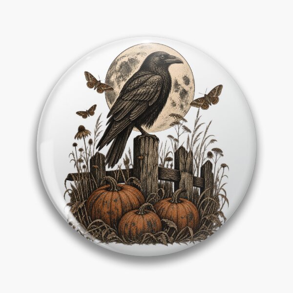 Item preview, Raven and Pumpkins Under a Full Moon – Vintage Gothic Halloween designed and sold by pinkaesthetik.