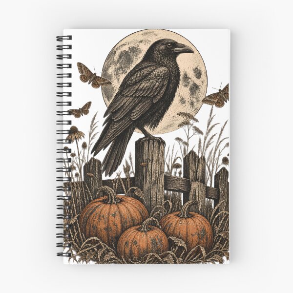 Item preview, Raven and Pumpkins Under a Full Moon – Vintage Gothic Halloween designed and sold by pinkaesthetik.