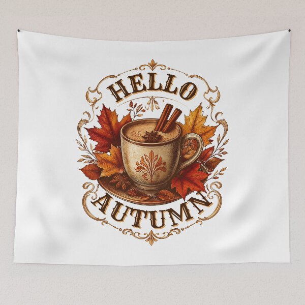 Item preview, Hello Autumn Cozy Pumpkin Spice Coffee And Maple Leaves Art designed and sold by Créative touche .