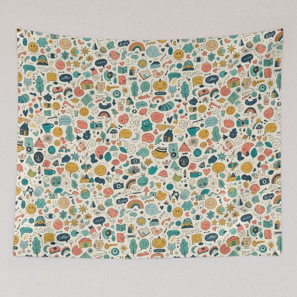 Item preview, A Whimsical Hand Drawn Folk Art Doodle Pattern designed and sold by ART ATTACK ZONE.
