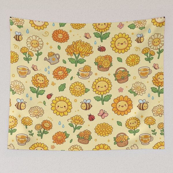 Item preview, Cute Kawaii Yellow Sunflower & Bees Pattern designed and sold by lungpleecha.
