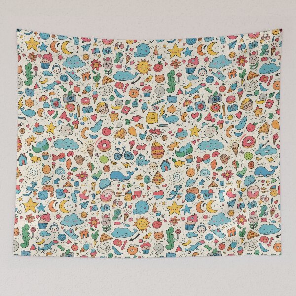 Item preview, B Whimsical Hand Drawn Folk Art Doodle Pattern designed and sold by ART ATTACK ZONE.