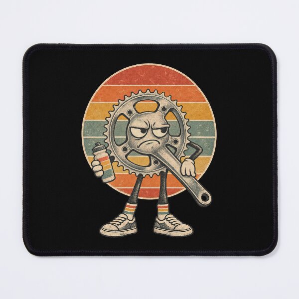 Item preview, Cranky Bicycle Crankset Mascot Character Retro Sunset Day designed and sold by yassin-stags.