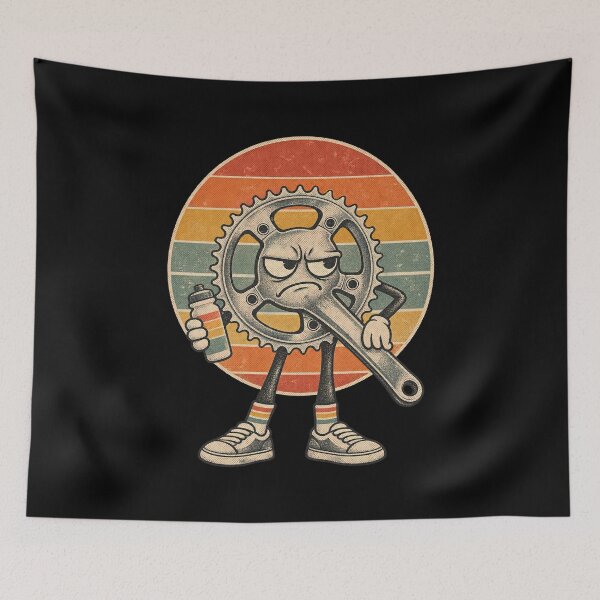 Item preview, Cranky Bicycle Crankset Mascot Character Retro Sunset Day designed and sold by yassin-stags.
