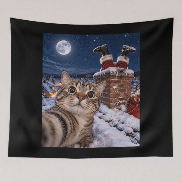 Item preview, Rooftop Cat Selfie Santa Stuck in Chimney Christmas designed and sold by adiencarteras.