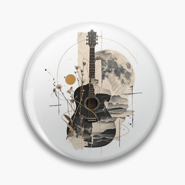 Item preview, Celestial Acoustic Guitar Full Moon Oceanic Collage Art designed and sold by zzz888.