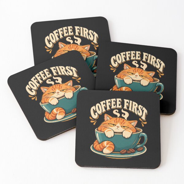 Item preview, Coffee First – Sleepy Cat in a Coffee Cup designed and sold by electricpeacock.