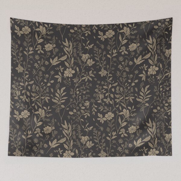 Item preview, Dark Charcoal Gold Botanical Floral Repeat Pattern designed and sold by Mindful Wall Art Studio.