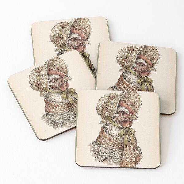 Item preview, Vintage Cottagecore Chicken in Bonnet Floral Illustration designed and sold by ZahraaStudio.