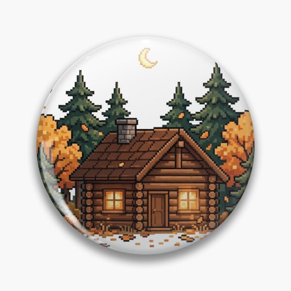 Item preview, Cozy Log Cabin in Autumn Woods Pixel Art designed and sold by Ebodega.