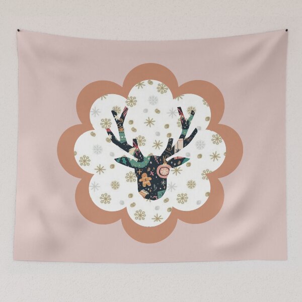 Item preview, Rustic Reindeer Silhouette with Pink Plaid Pattern Holiday Decor Art designed and sold by Liberarteprint.